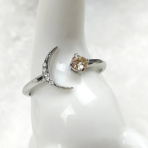 Stainless Steel Jewelry - Crescent Moon Dainty Rhinestone Ring Celestial Galaxy Astrology Moon Child